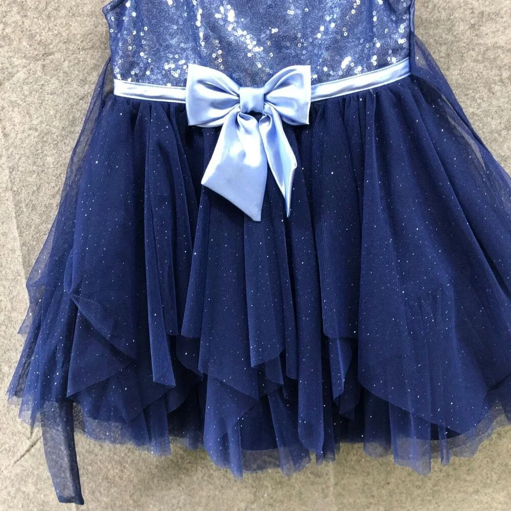 Jona Michelle Party Dress Girls 4T‎ Blue Sequin Sleeveless Tulle Sparkly